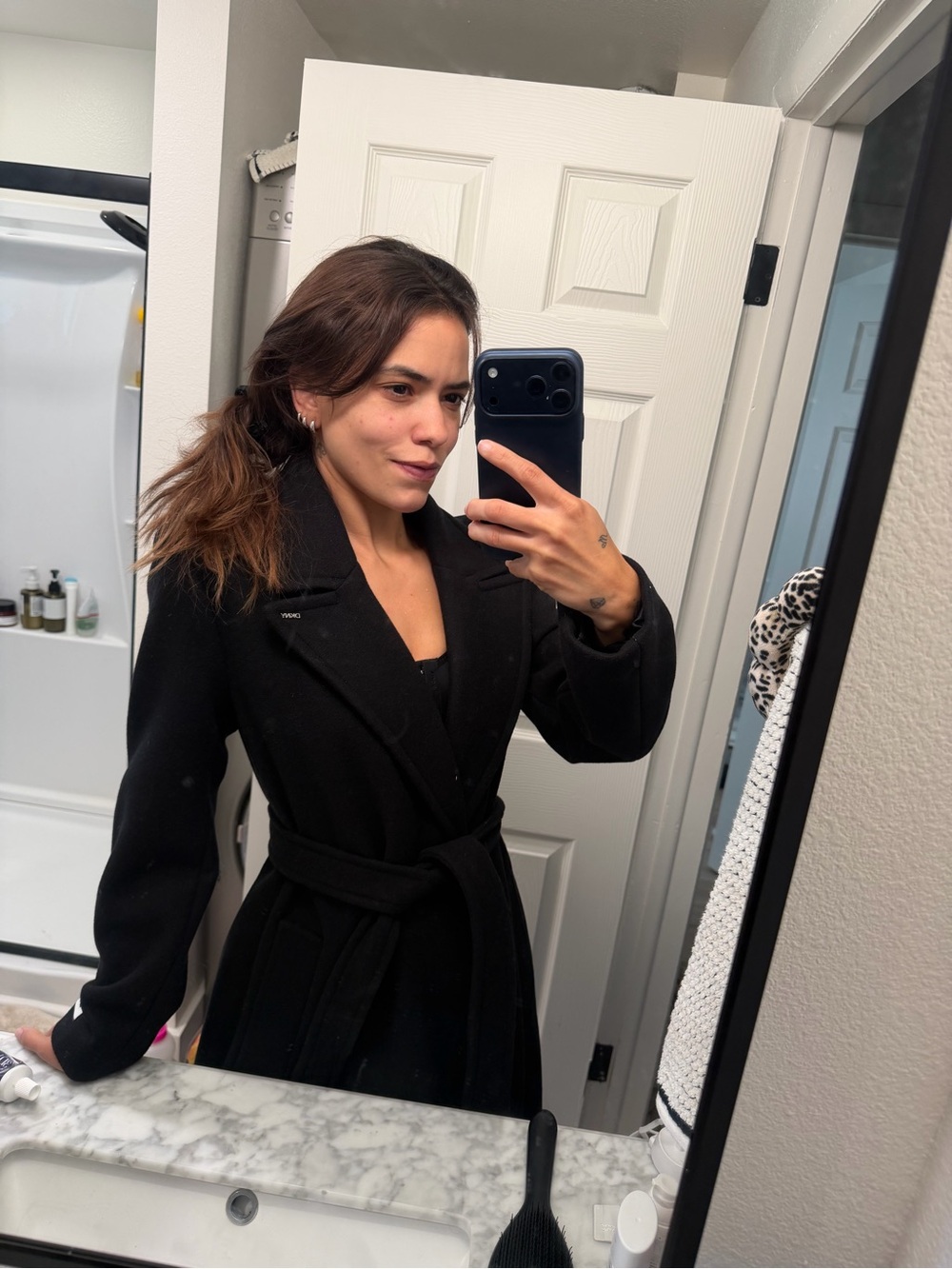 Womens Black Wrap Belted Coat - Unbranded